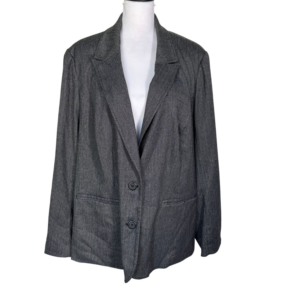 LANE BRYANT Women's 28 Gray Herringbone Two Button Blazer Jacket Pockets Career